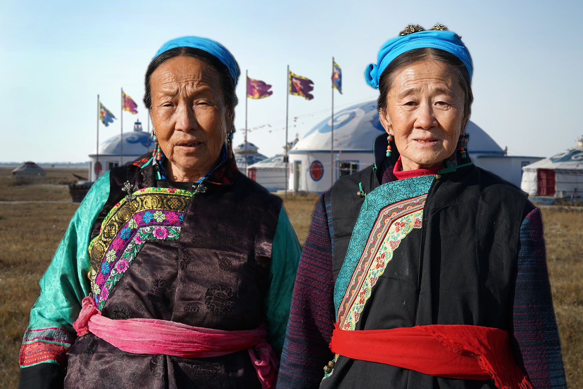 Nagy lajos in front of the yurts