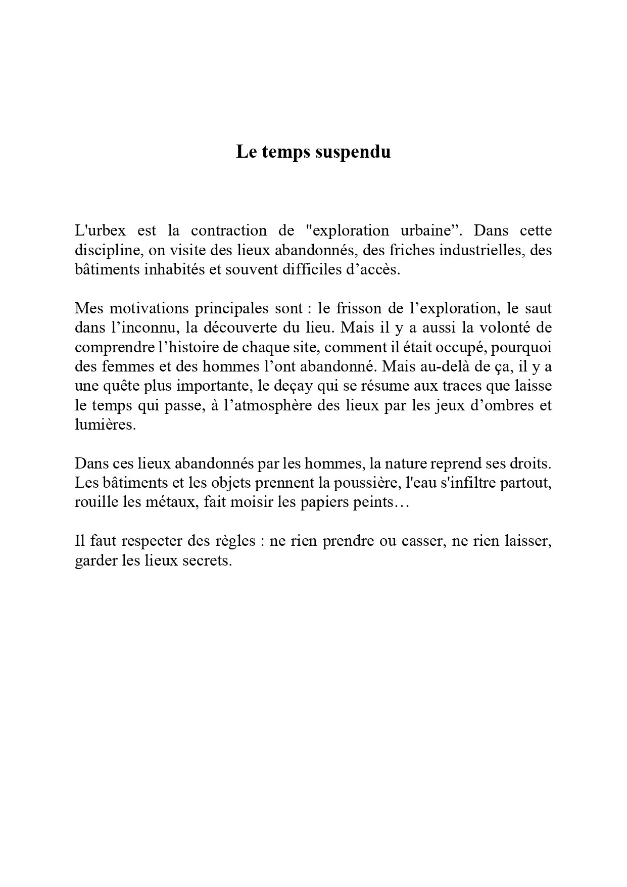 Presentation serie le temps supendu