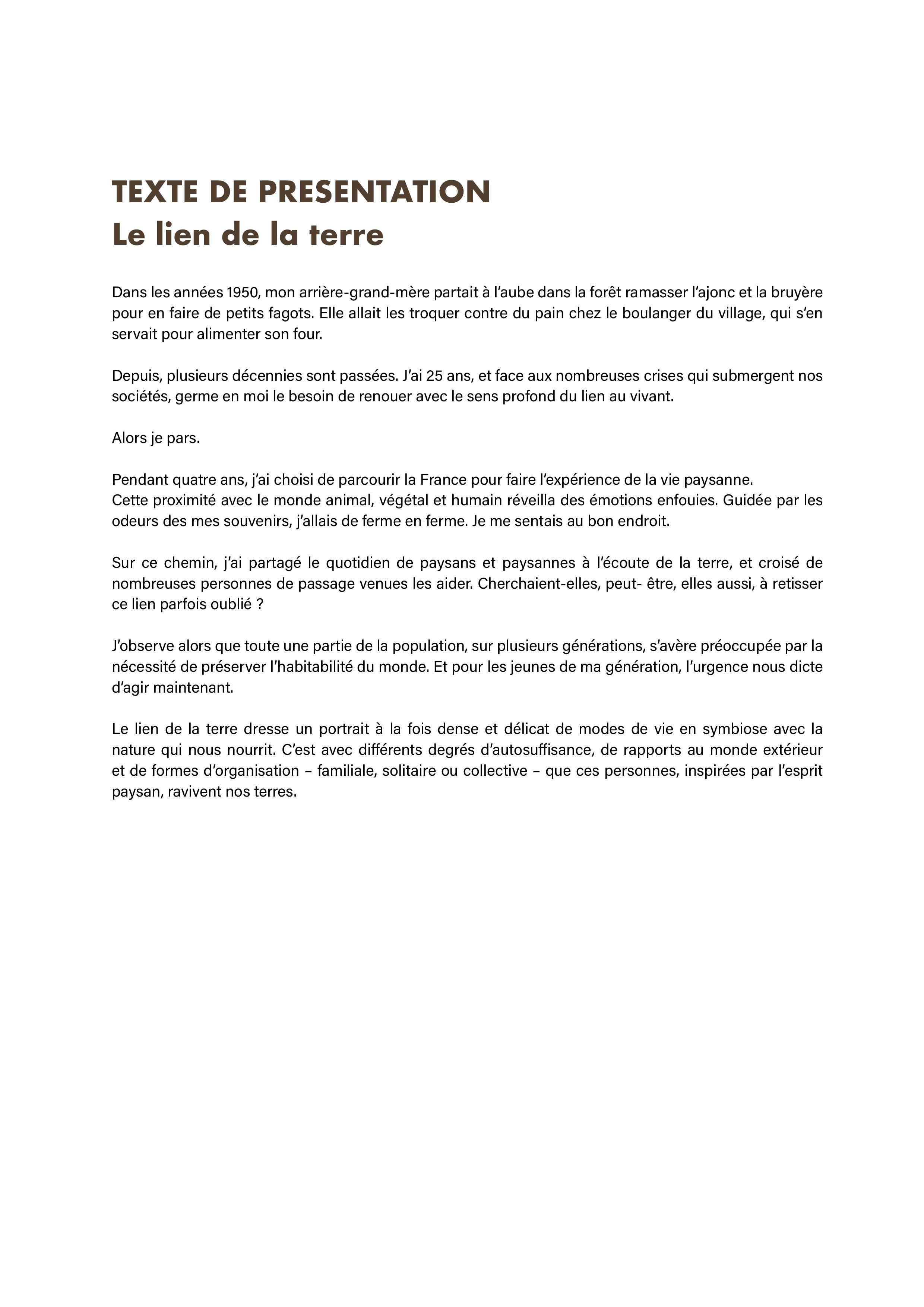 Texte le lien de la terre